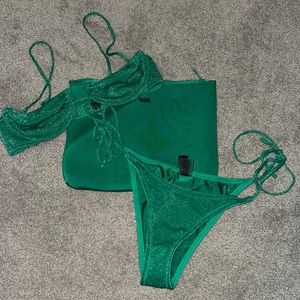 BRAND NEW Green Triangl Sparkly Bikini WITH BAG